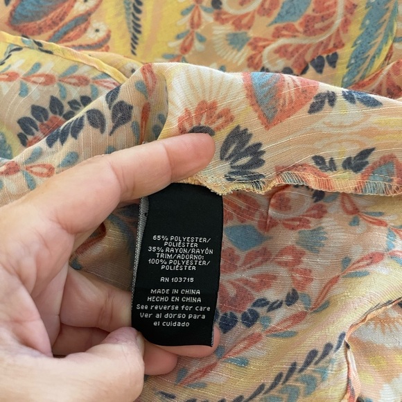 Women’s Zac & Rachel yellow, coral & blue v-neck floral tunic top Medium - Picture 4 of 4